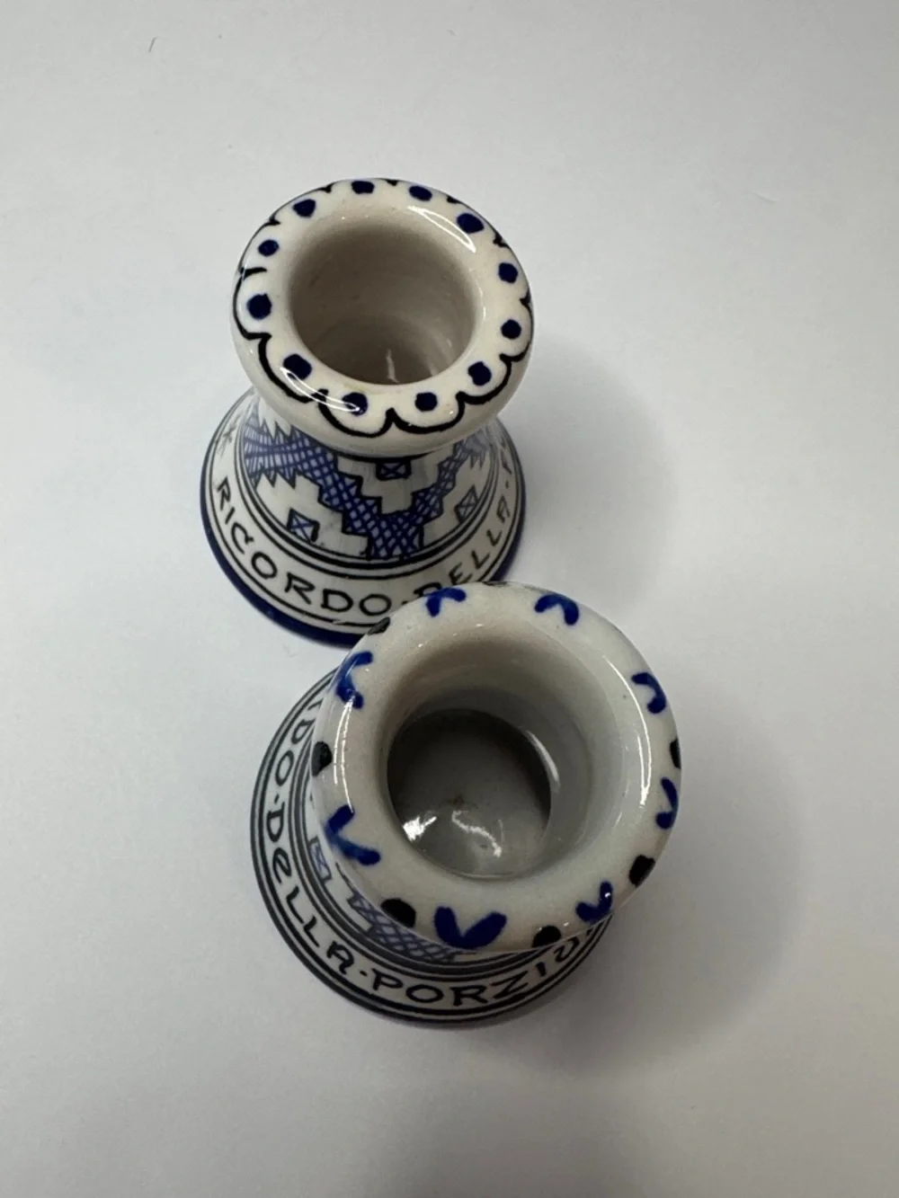 Italian Porcelain Mini Candlestick Holders Ricordo Della Porziuncola Assisi Pair